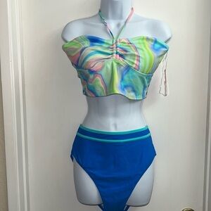 Juniors Ninety-Nine Degrees Halter Bandeau Tankini Set - Size Large